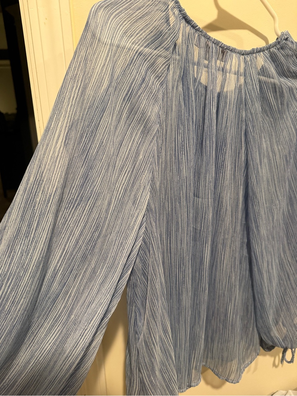 LOFT Light Blue Striped Ruffle Blouse - Picture 3 of 4